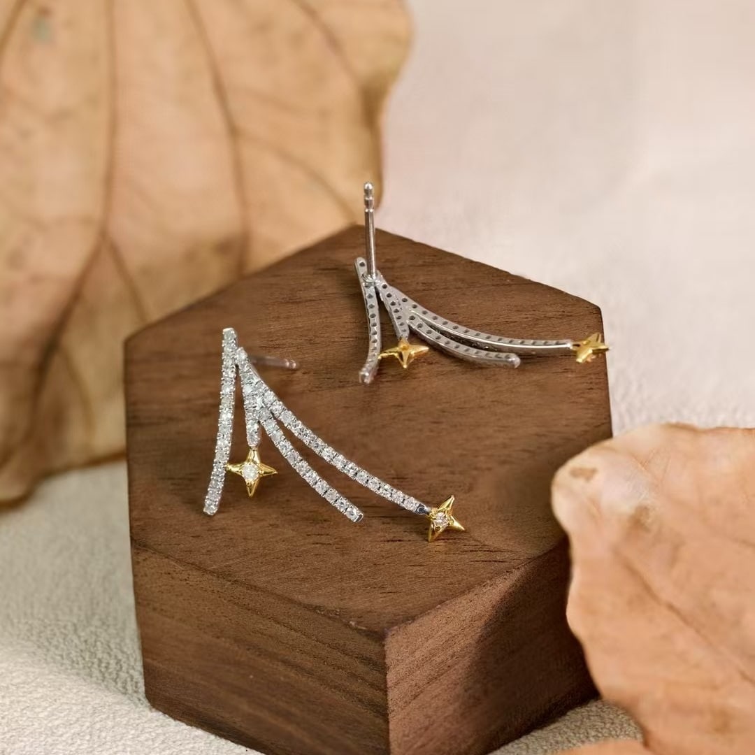 14k Gold 0.56 Ct Natural H Diamond Earrings - 2