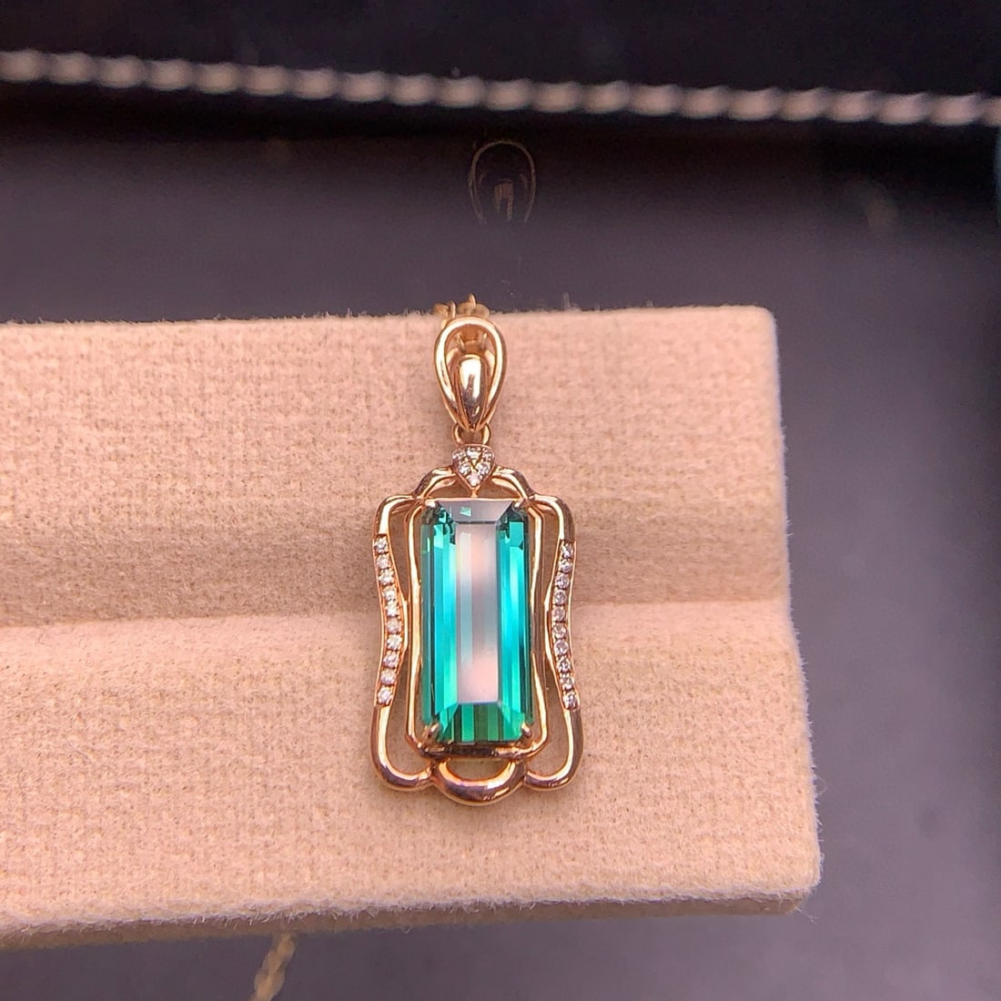 14k Gold 2.9 Ct Natural Tourmaline & Diamond Pendant( Without Chain ) - 2