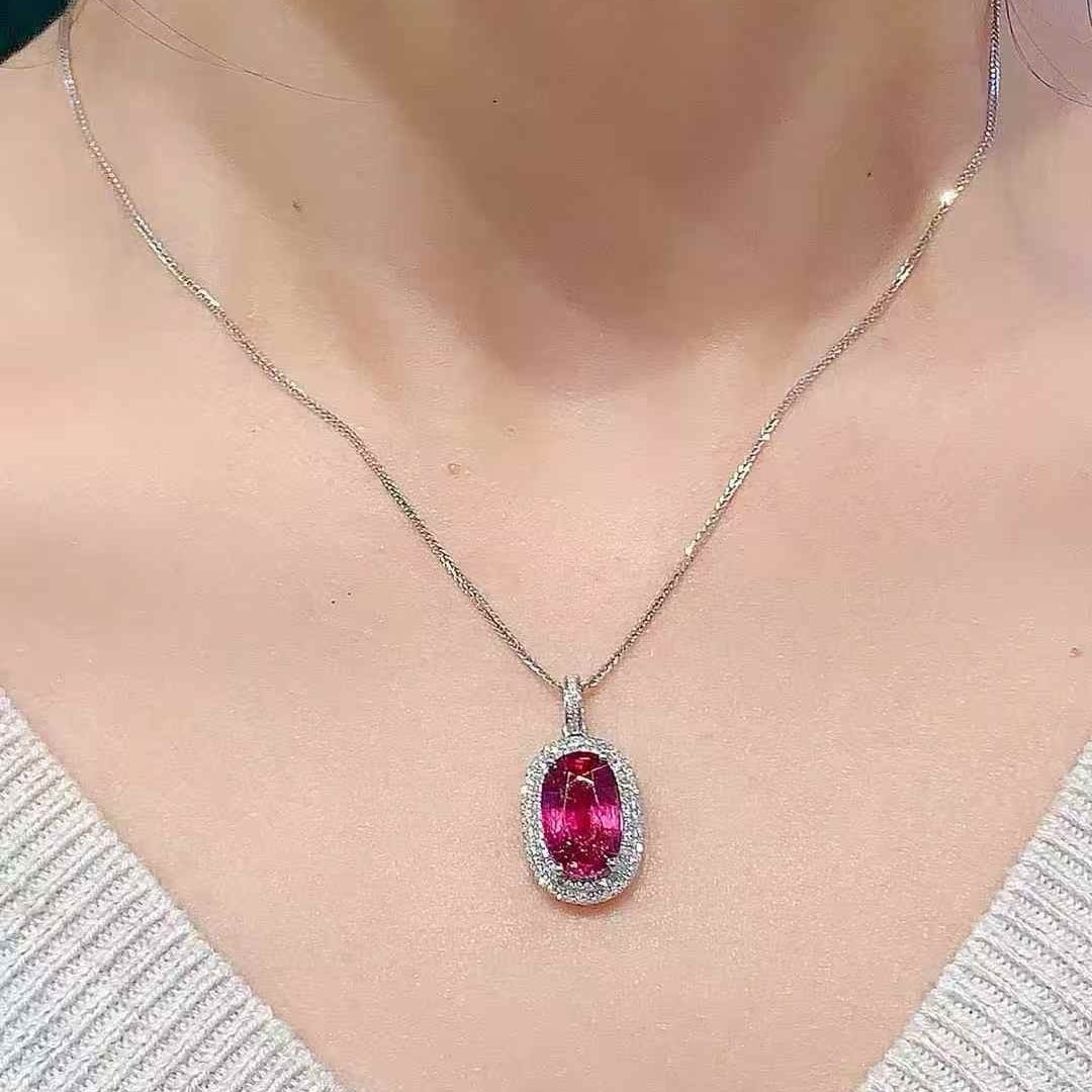 14k Gold 4.5 Ct Natural Tourmaline & Diamond Pendant( Without Chain ) - 2
