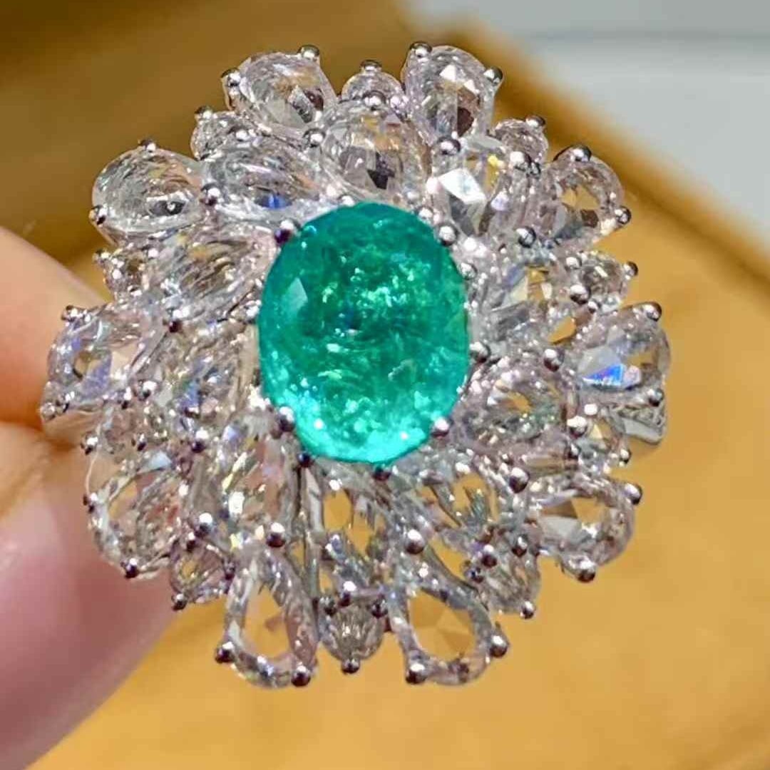 14k Gold 1.2 Ct Natural Paraiba Tourmaline & Sapphire & Diamond Ring - 2