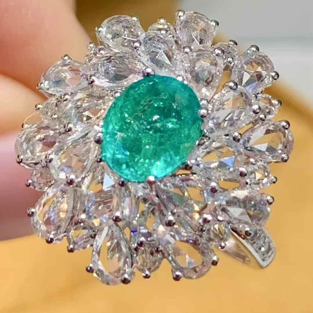 14k Gold 1.2 Ct Natural Paraiba Tourmaline & Sapphire & Diamond Ring - 3