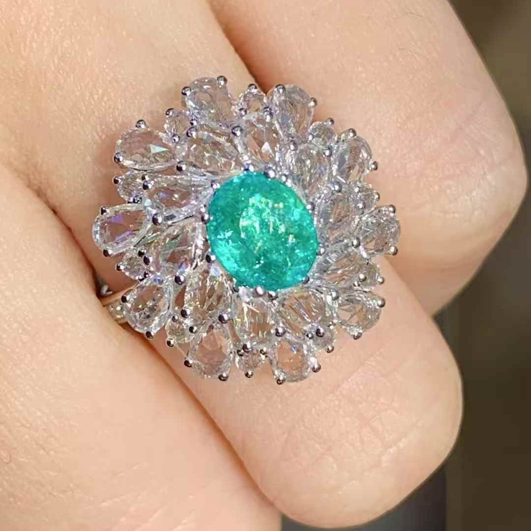 14k Gold 1.2 Ct Natural Paraiba Tourmaline & Sapphire & Diamond Ring - 5