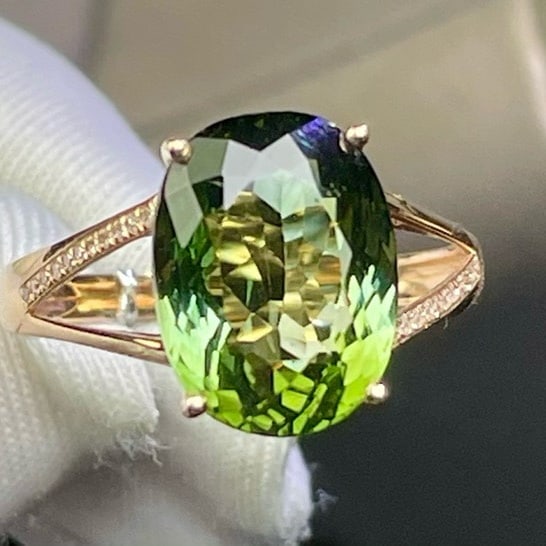 14k Gold 6.25 Ct Natural Tourmaline & Diamond Ring - 4