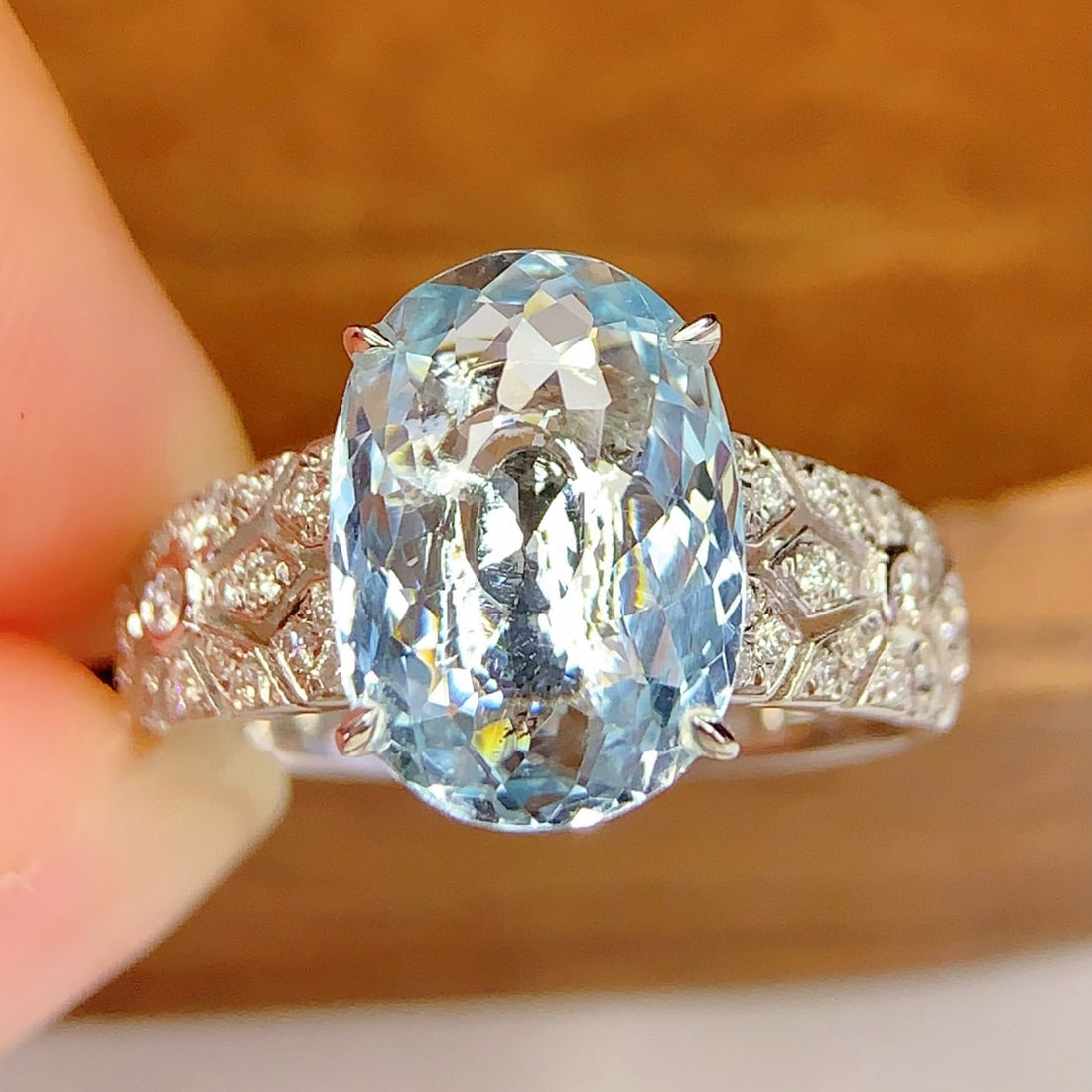 14k Gold 3.17 Ct Natural Aquamarine & Diamond Ring - 2