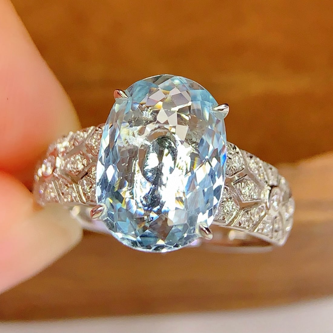 14k Gold 3.17 Ct Natural Aquamarine & Diamond Ring - 3