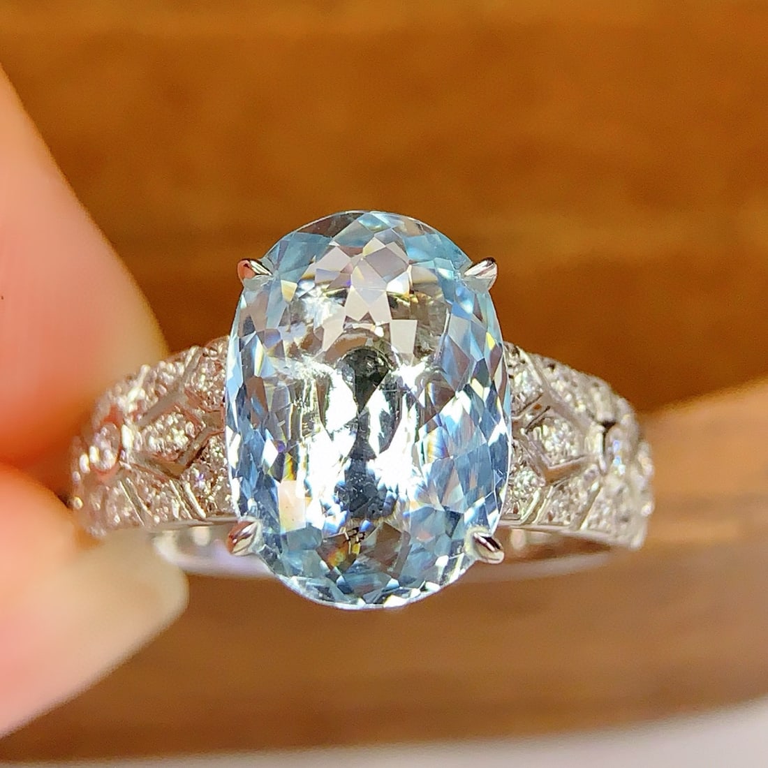 14k Gold 3.17 Ct Natural Aquamarine & Diamond Ring - 4