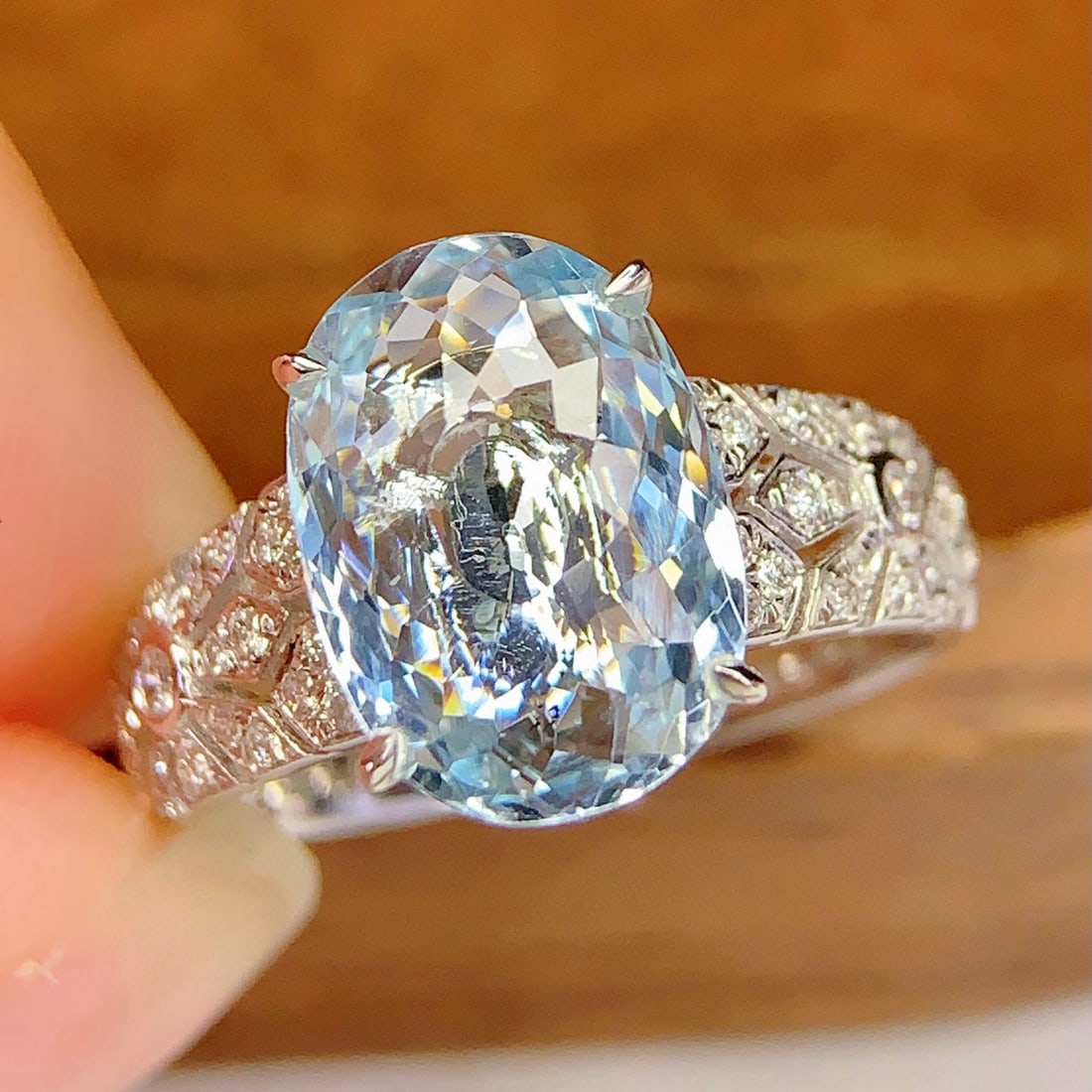 14k Gold 3.17 Ct Natural Aquamarine & Diamond Ring - 5