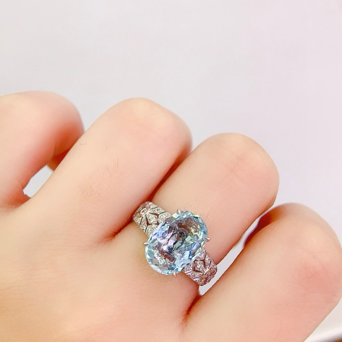 14k Gold 3.17 Ct Natural Aquamarine & Diamond Ring - 6