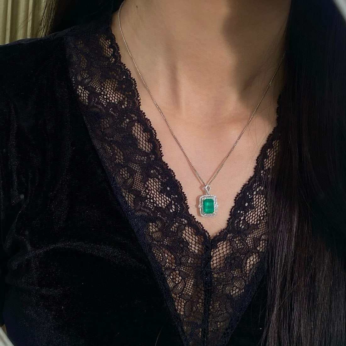 14k Gold 2.69 Ctw Natural Emerald & Diamond Pendant( Without Chain ) - 5