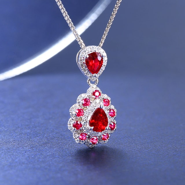 14k Gold 1.41 Ctw Natural Ruby & Diamond Pendant( Without Chain ) - 3