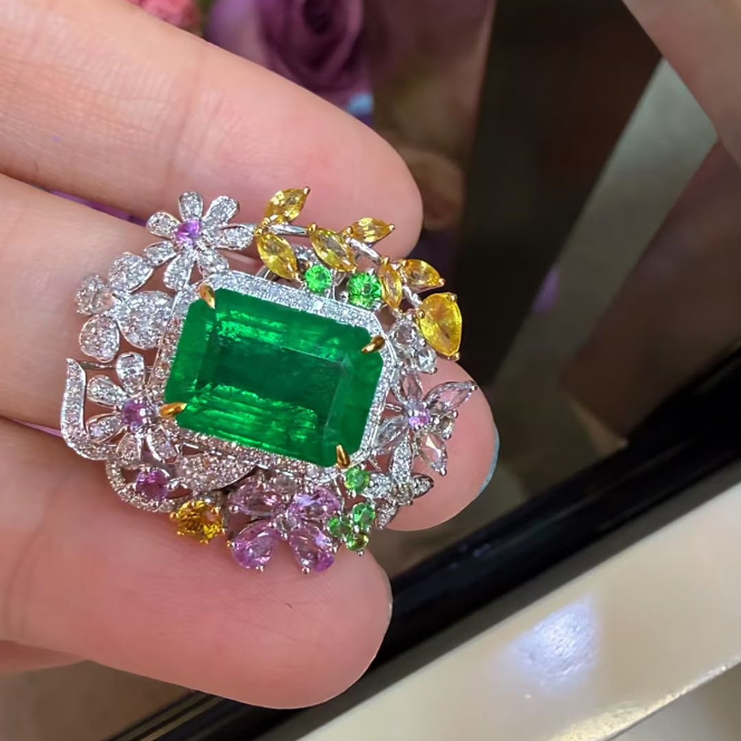 14k Gold 6.78 Ctw Natural Emerald & Coloured Gemstone Ring - 3