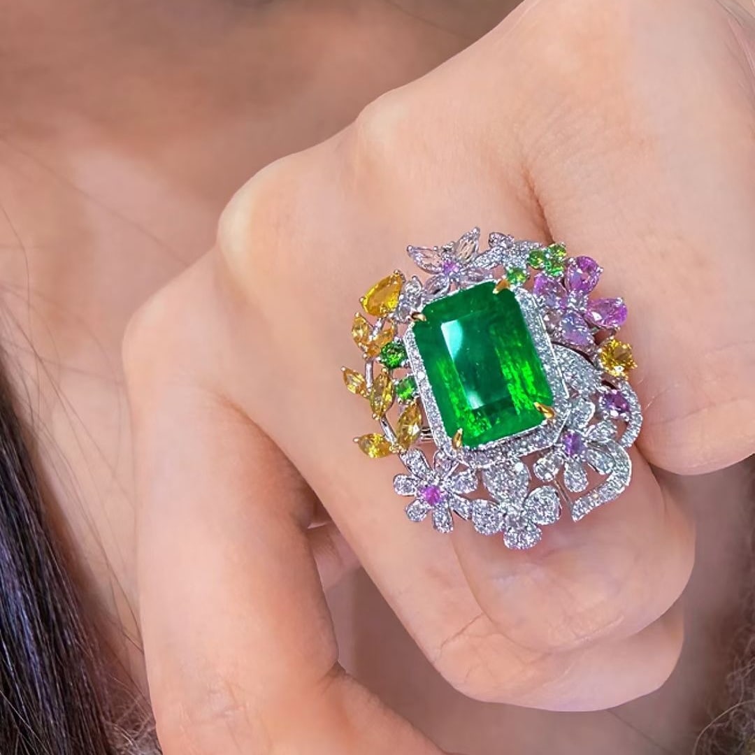 14k Gold 6.78 Ctw Natural Emerald & Coloured Gemstone Ring - 4