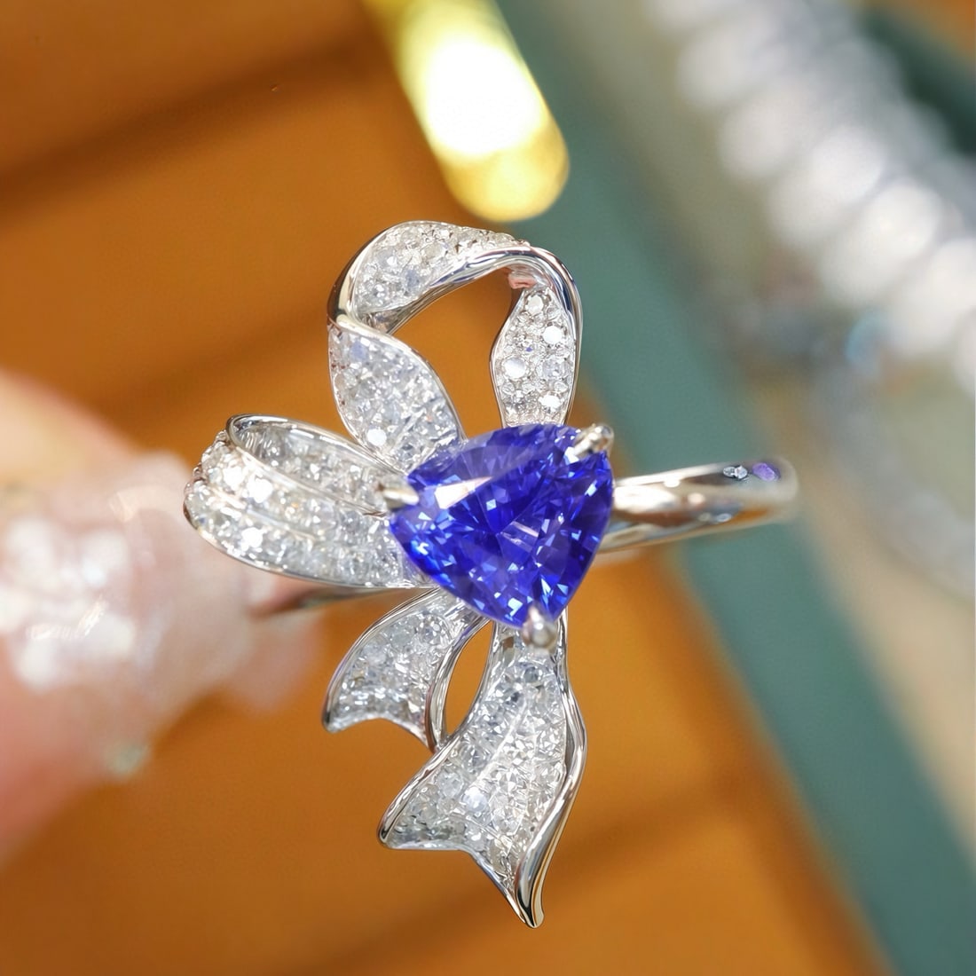 14k Gold 1.49 Ctw Natural Sapphire & Diamond Ring: Ref:231113247 // gold content:14k gold // ring size:7. 25us // // main gemstone:sapphire // shape:pear // carat weight:1. 24ct // color:blue // treatment:natural // // adjacent gemstone 2 : diamond