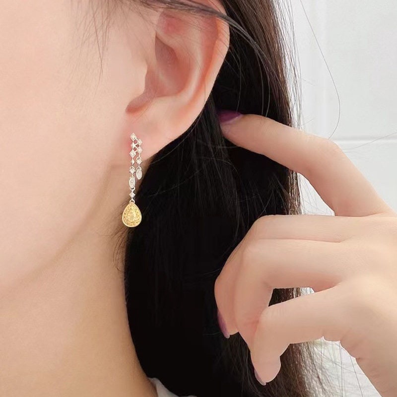14k Gold 0.48 Ctw Natural Yellow Diamond & Color Diamond Earrings - 4