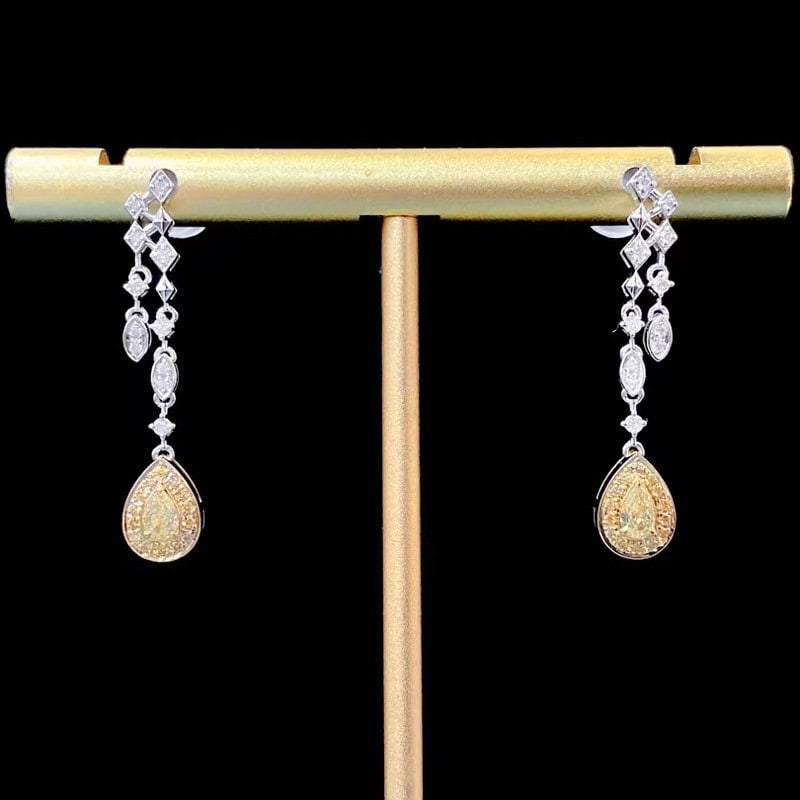 14k Gold 0.48 Ctw Natural Yellow Diamond & Color Diamond Earrings - 5