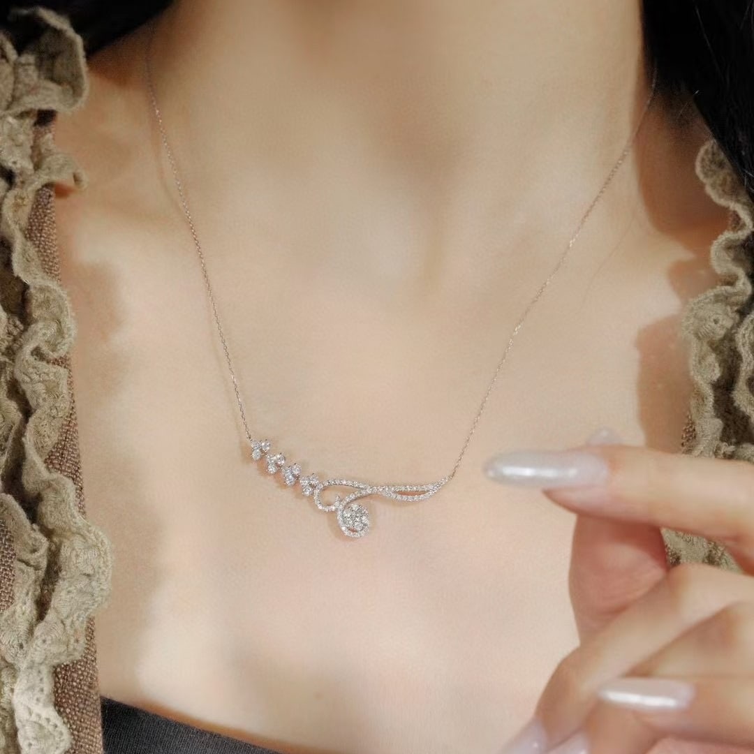 14k Gold 1.2 Ct Natural H Diamond Necklace - 5