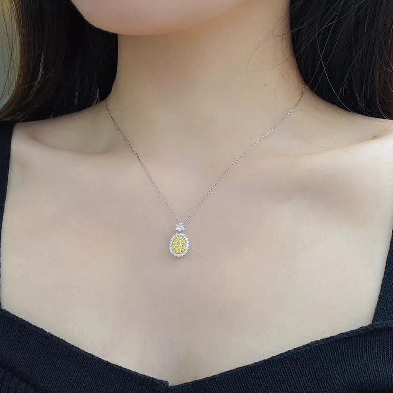 14k Gold 1.0 Ctw Natural Yellow Diamond & Diamond Pendant( Without Chain ) - 2