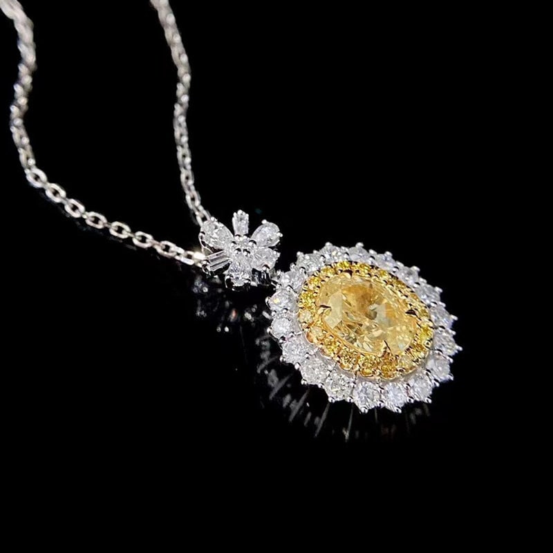 14k Gold 1.0 Ctw Natural Yellow Diamond & Diamond Pendant( Without Chain ) - 4