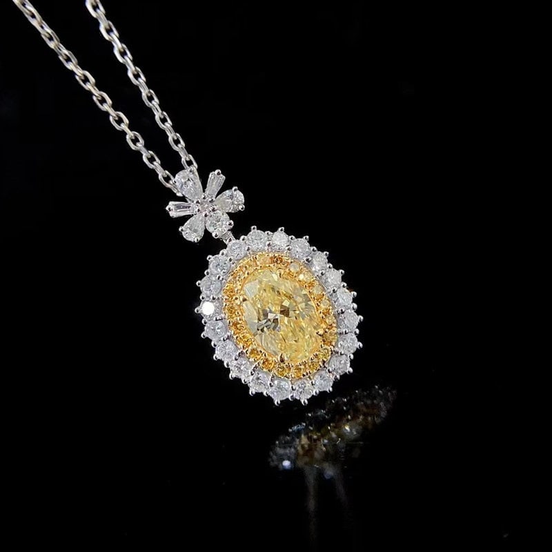 14k Gold 1.0 Ctw Natural Yellow Diamond & Diamond Pendant( Without Chain ) - 5