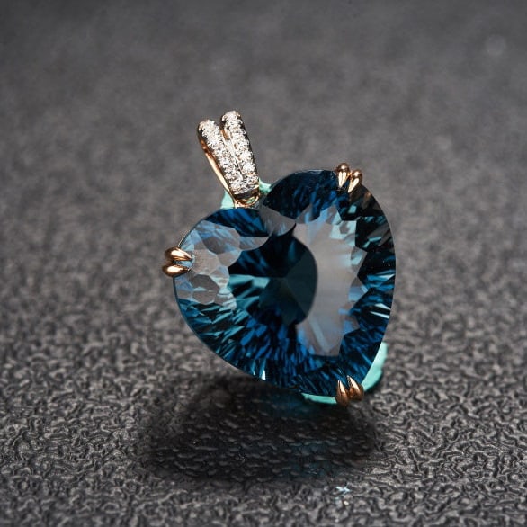 14k Gold 21.82 Ct Natural Topaz & Diamond Pendant( Without Chain ) - 7