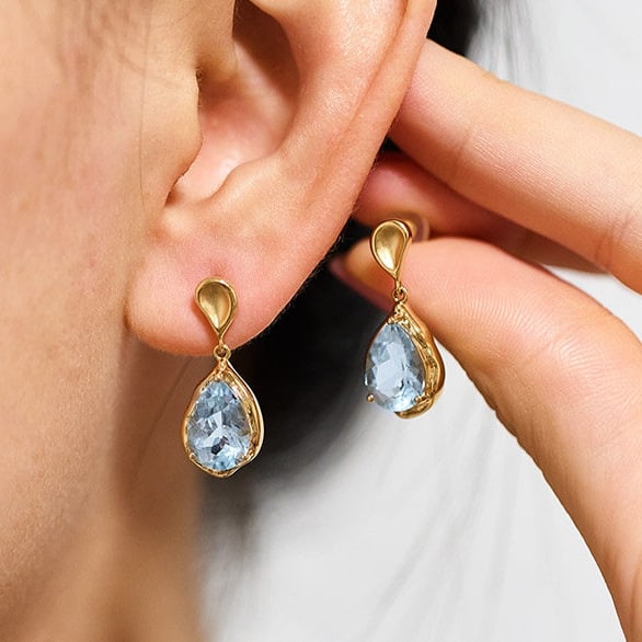 14k Gold 3.42 Ct Natural Aquamarine Earrings - 8