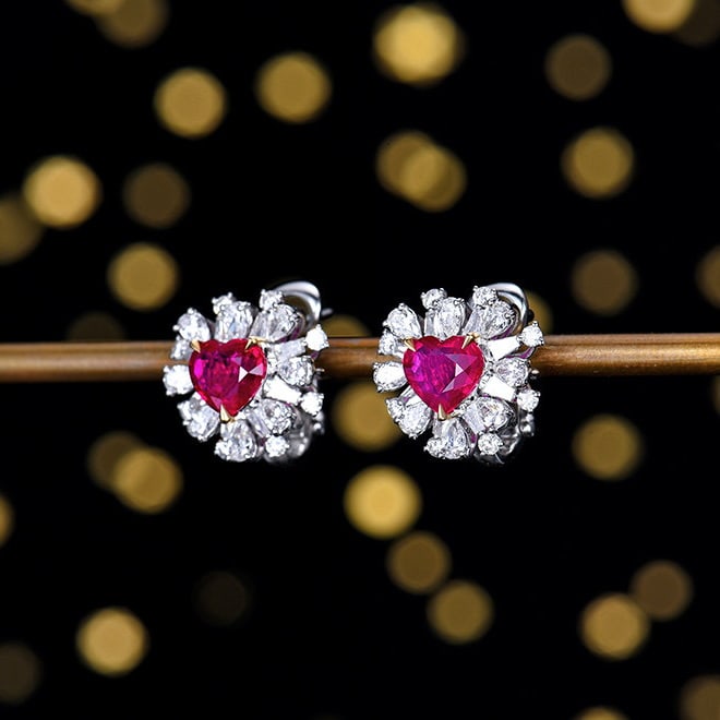 14k Gold 2.82 Ctw Natural Ruby & Diamond Earrings - 2