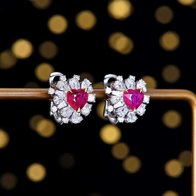 14k Gold 2.82 Ctw Natural Ruby & Diamond Earrings - 3