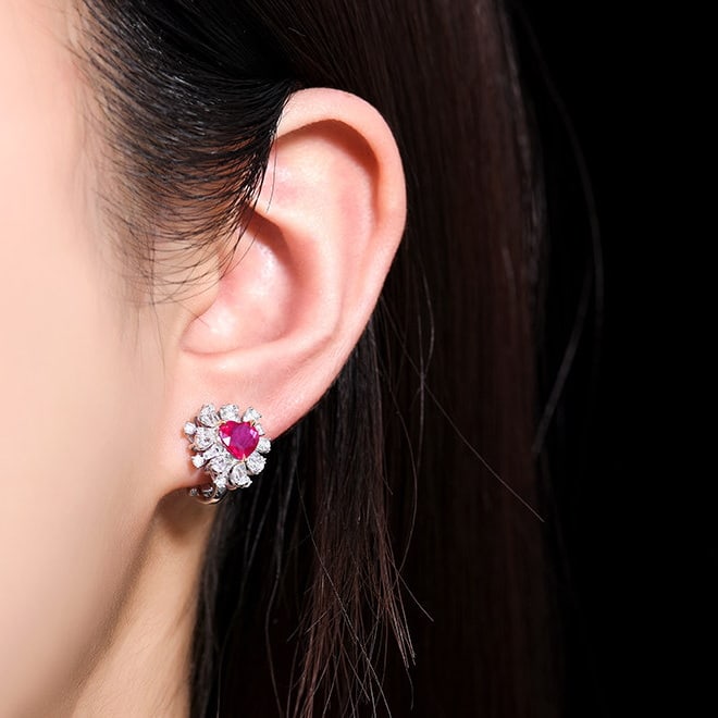 14k Gold 2.82 Ctw Natural Ruby & Diamond Earrings - 5