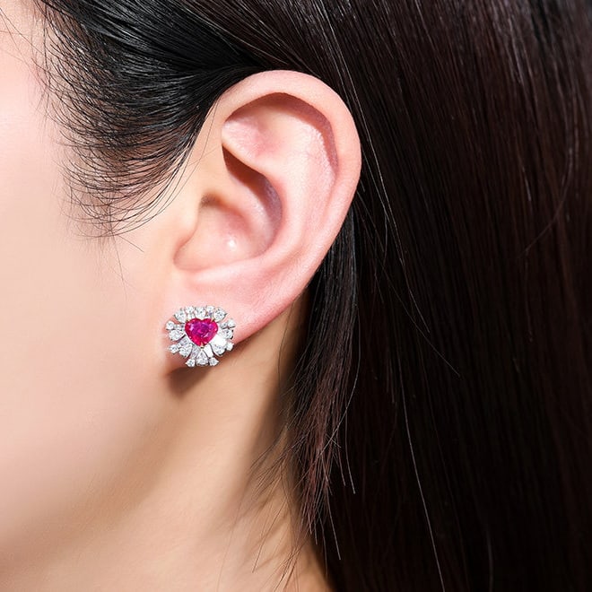 14k Gold 2.82 Ctw Natural Ruby & Diamond Earrings - 6