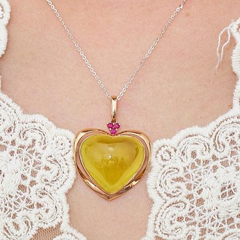 14k Gold 30.58 Ct Natural Prehnite & Ruby Pendant( Without Chain ) - 8