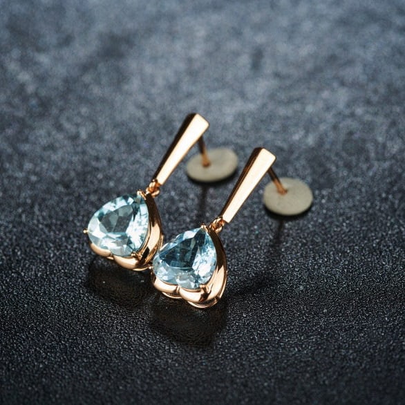 14k Gold 3.16 Ct Natural Aquamarine Earrings - 2