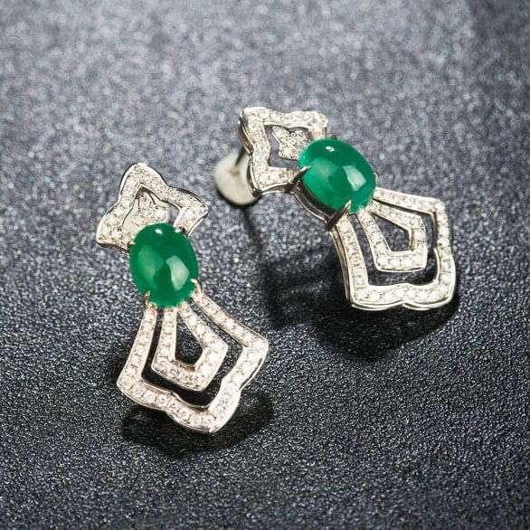14k Gold 3.79 Ctw Natural Emerald & Diamond Earrings - 6