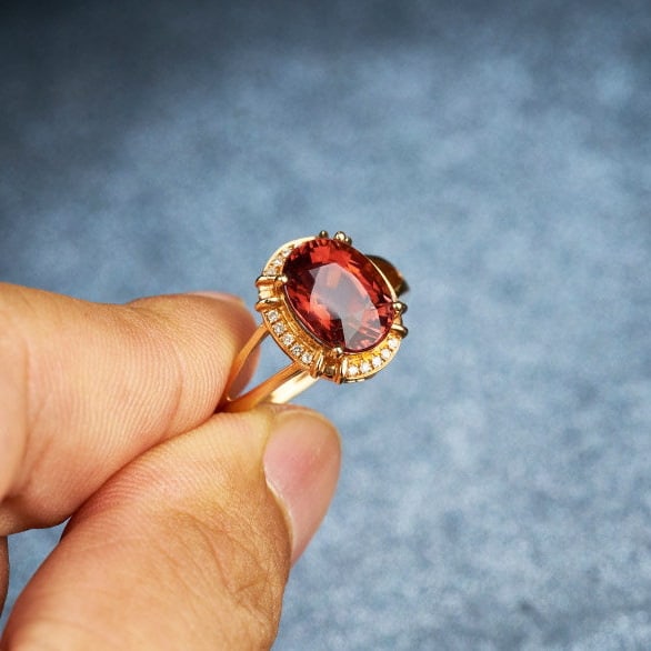 14k Gold 3.3 Ct Natural Tourmaline & Diamond Ring - 8