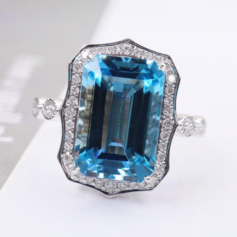 14k Gold 4.04 Ctw Natural Aquamarine & Diamond Ring - 3