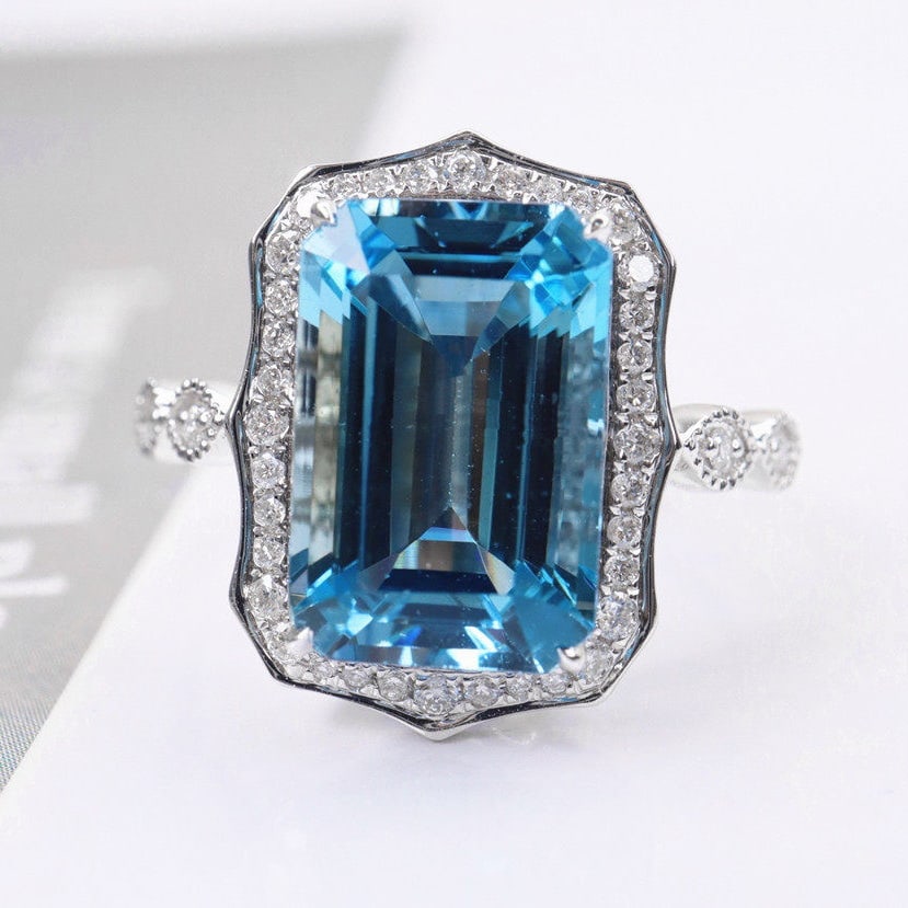 14k Gold 4.04 Ctw Natural Aquamarine & Diamond Ring - 4