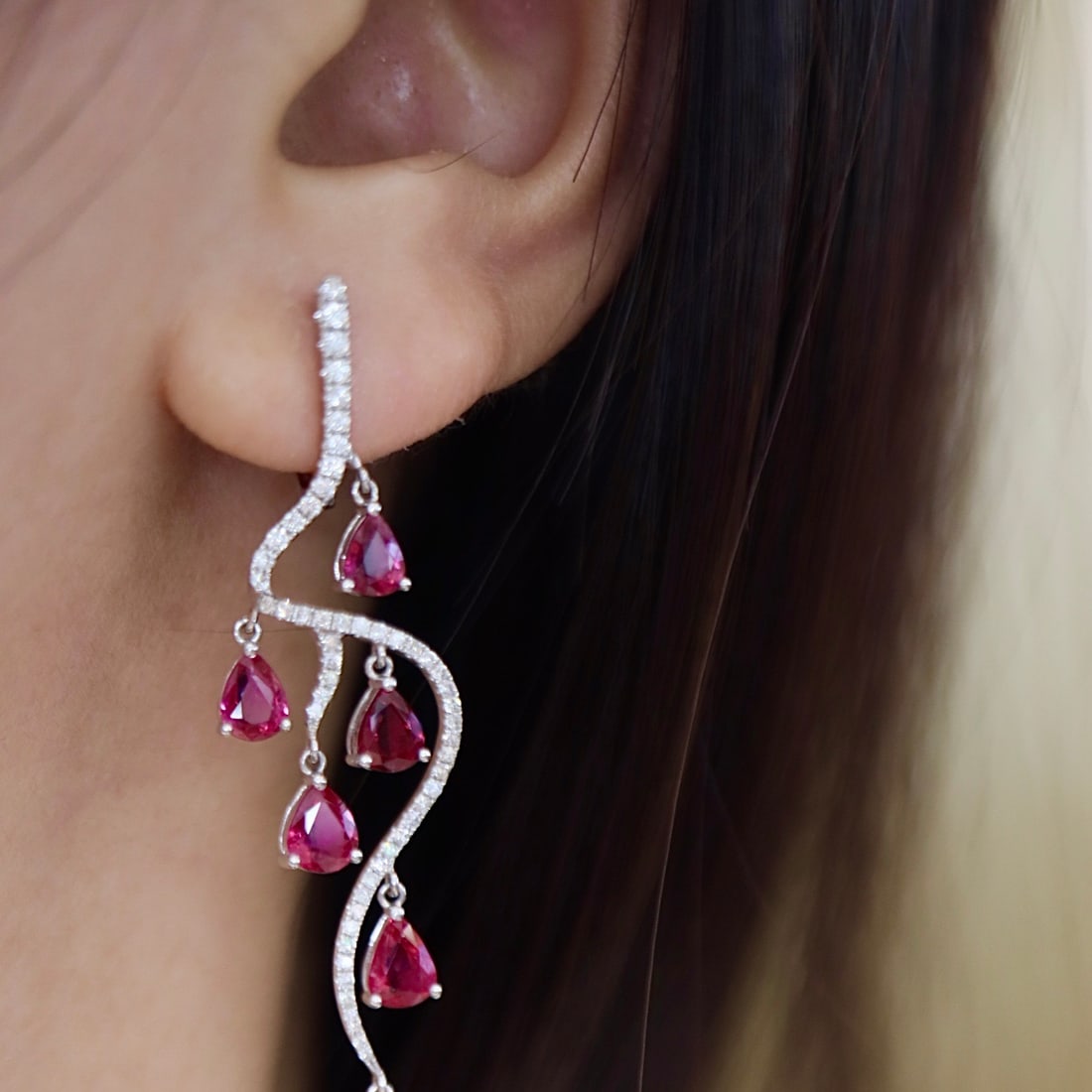 14k Gold 5.26 Ctw Natural Ruby & Diamond Earrings - 5