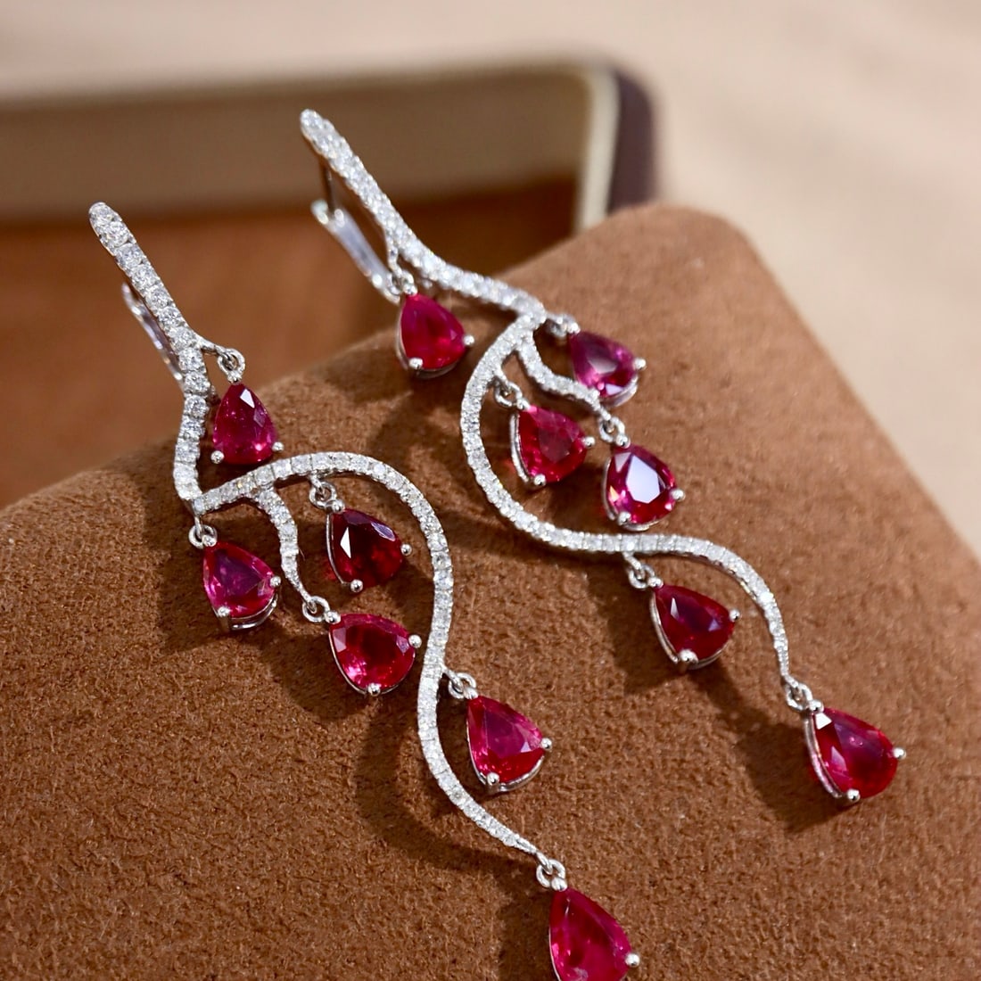 14k Gold 5.26 Ctw Natural Ruby & Diamond Earrings - 7