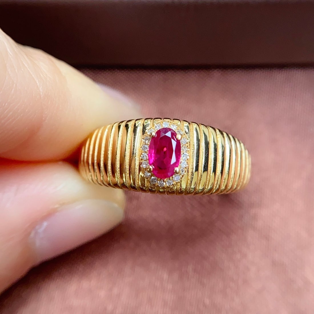 14k Gold 0.43 Ct Natural Ruby & Diamond Ring - 6