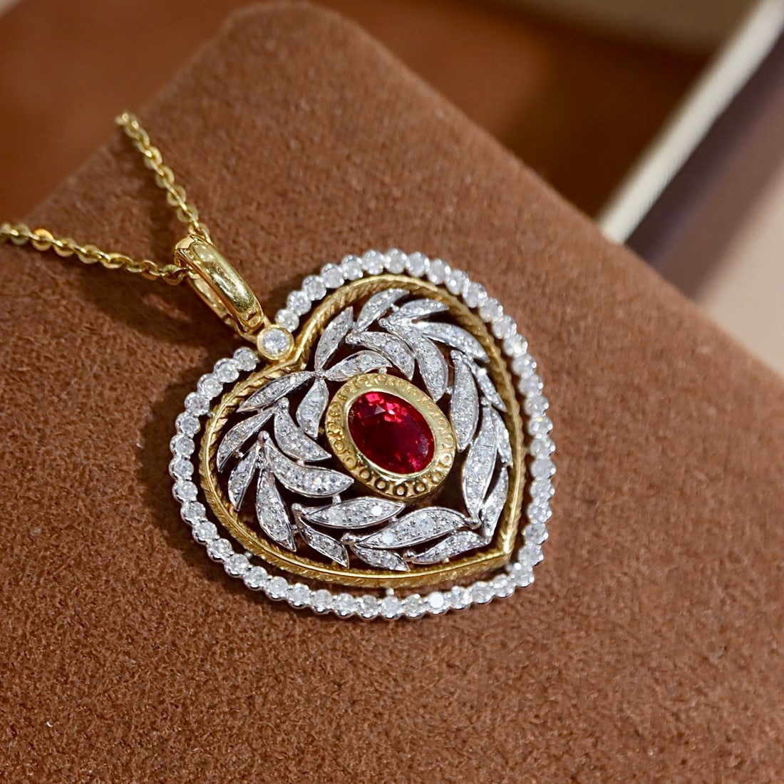 14k Gold 1.16 Ctw Natural Ruby & Diamond Pendant( Without Chain ) - 2