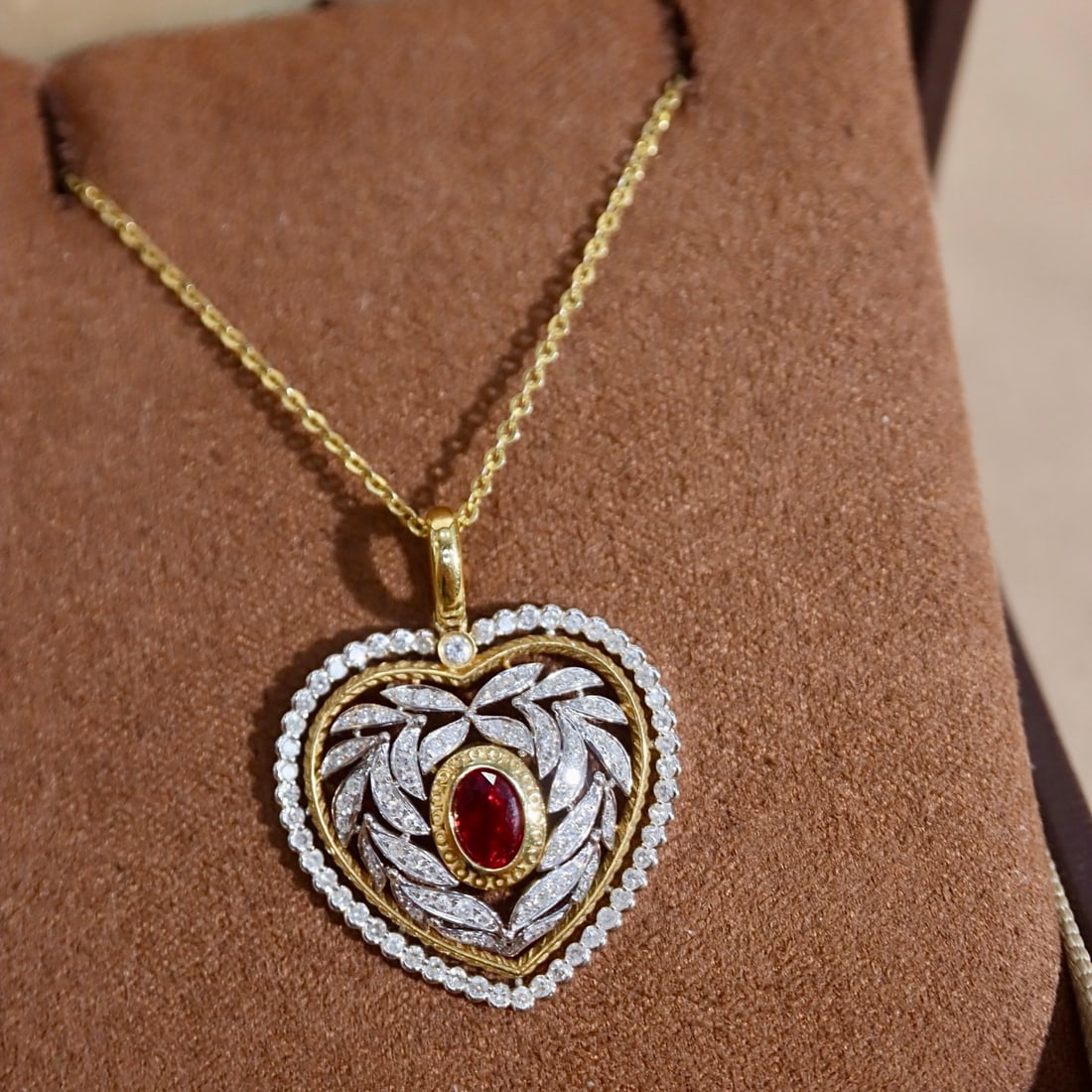 14k Gold 1.16 Ctw Natural Ruby & Diamond Pendant( Without Chain ) - 3