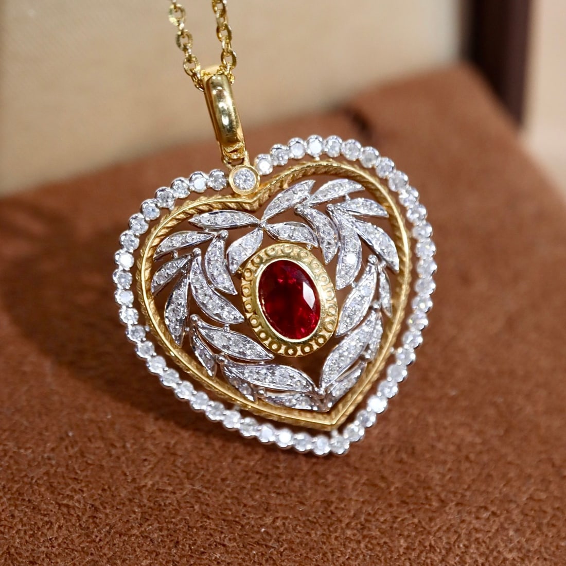 14k Gold 1.16 Ctw Natural Ruby & Diamond Pendant( Without Chain ) - 4