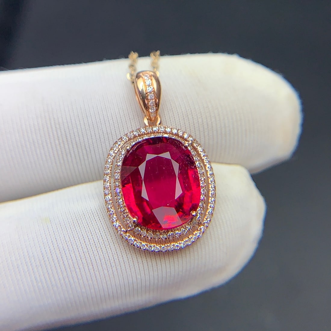 14k Gold 3.4 Ct Natural Tourmaline & Diamond Pendant( Without Chain ) - 7