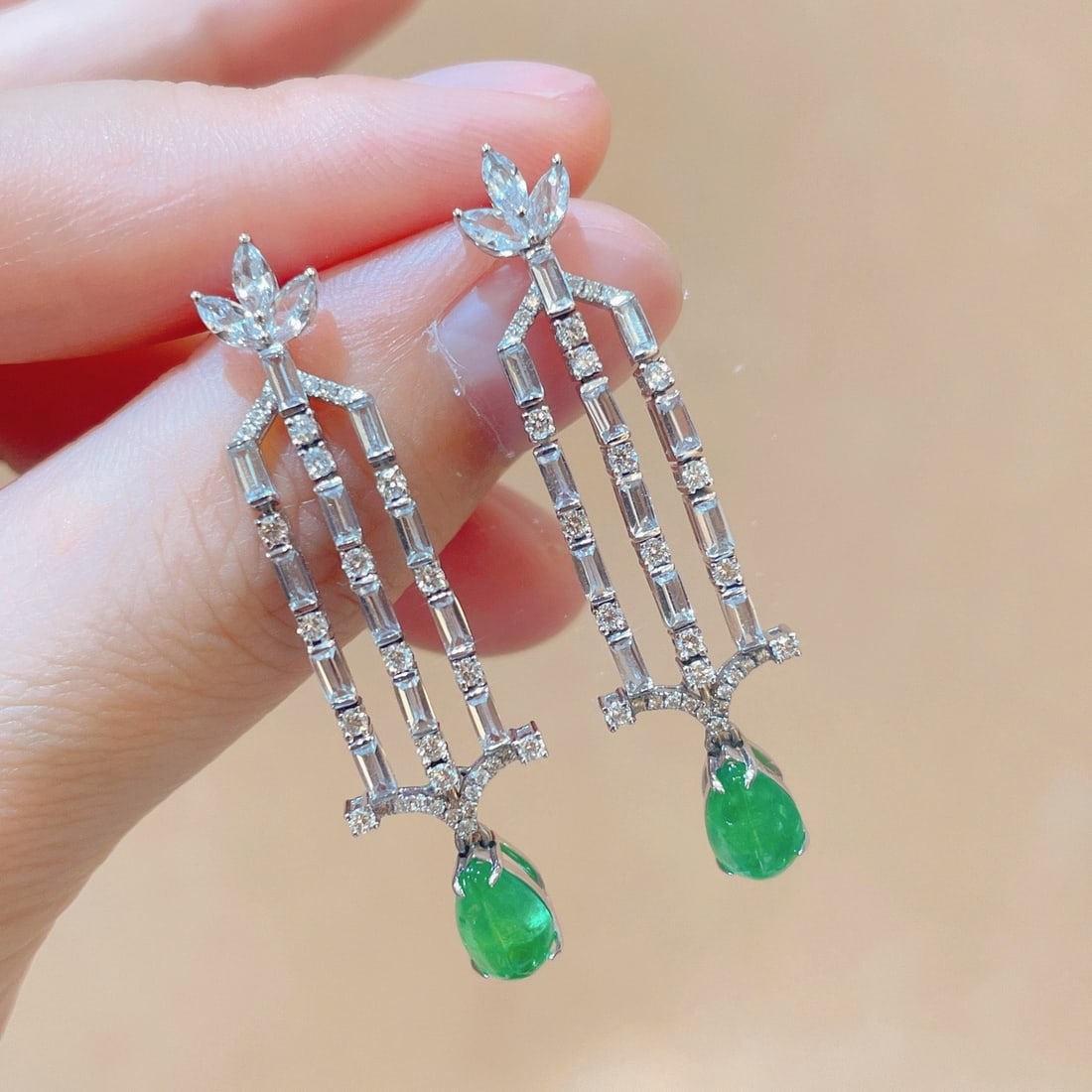14k Gold 3.98 Ctw Natural Emerald & Sapphire Earrings - 3