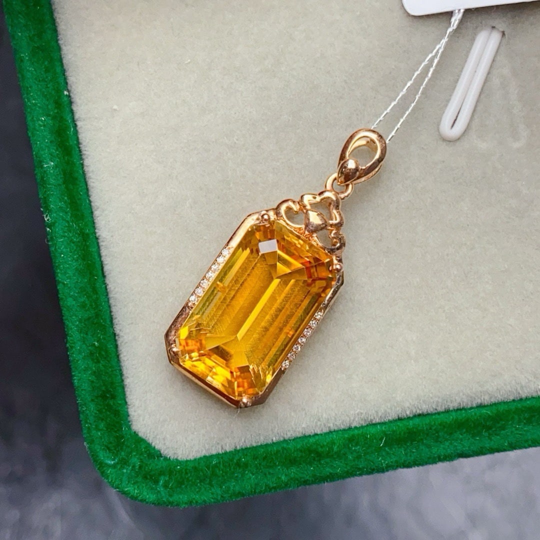 14k Gold 9.69 Ctw Natural Citrine & Diamond Pendant( Without Chain ) - 2