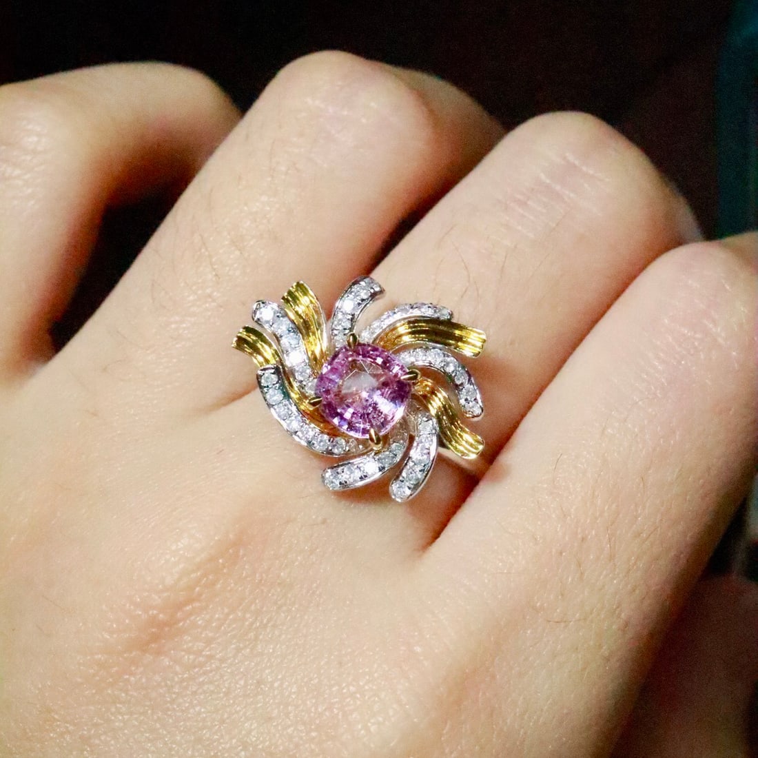 14k Gold 1.63 Ctw Natural Padparadscha Sapphire & Diamond Ring - 5