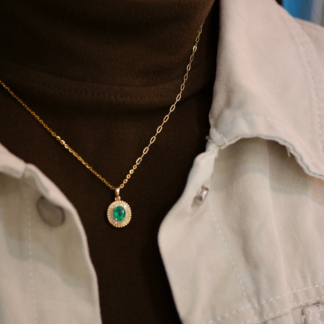14k Gold 0.66 Ctw Natural Emerald & Diamond Pendant( Without Chain ) - 3