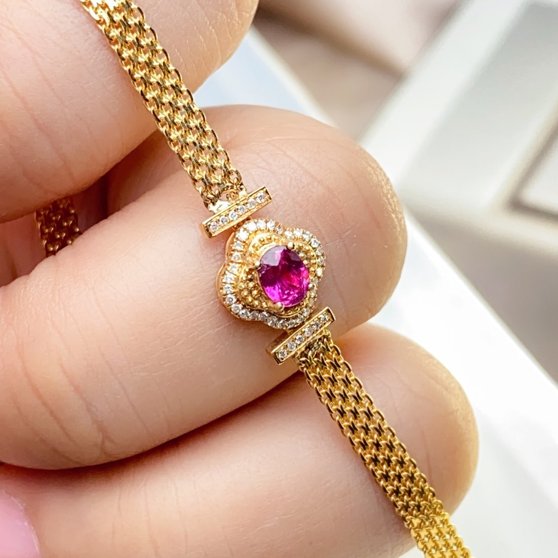 14k Gold 0.55 Ct Natural Ruby & Diamond Bracelet - 4