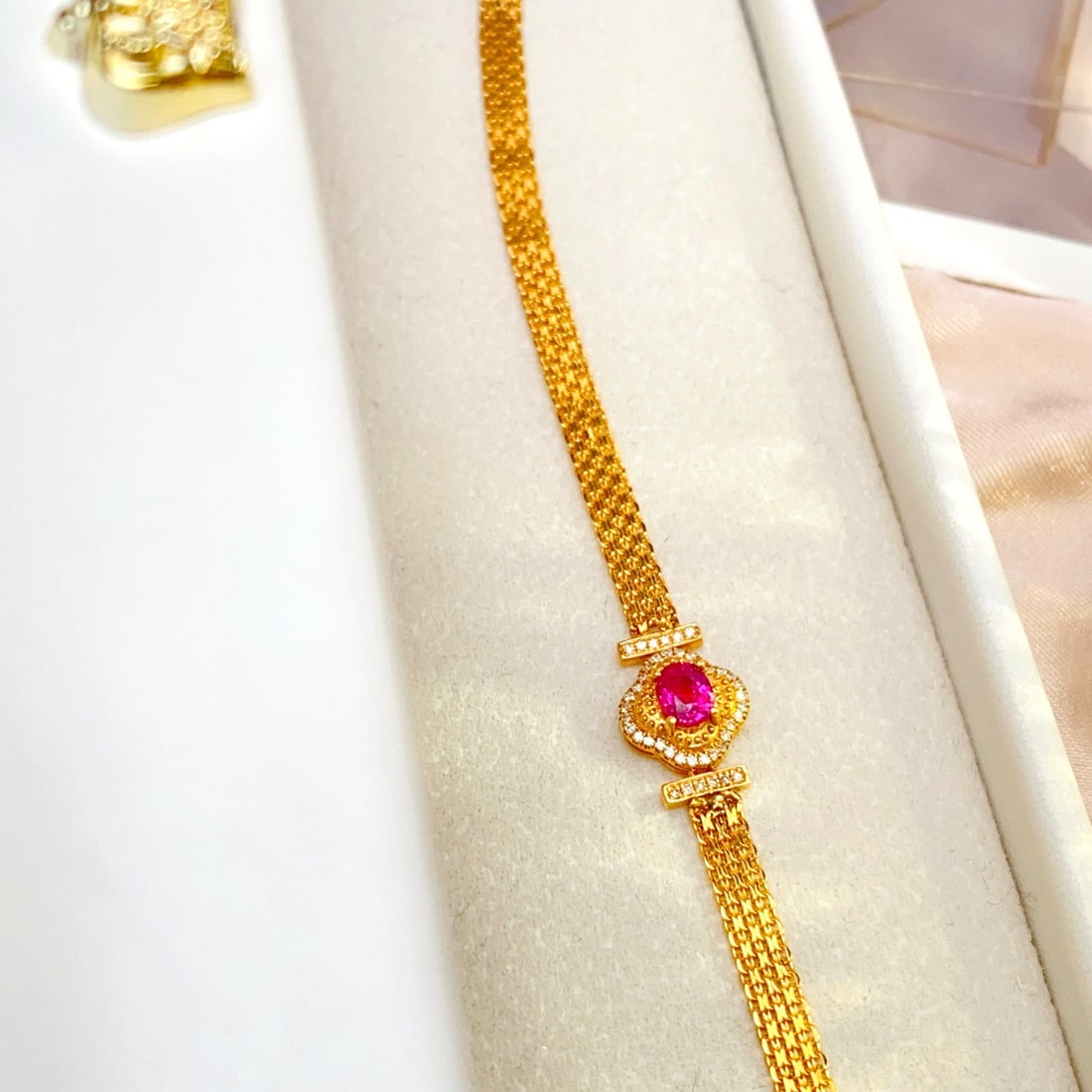 14k Gold 0.55 Ct Natural Ruby & Diamond Bracelet - 6