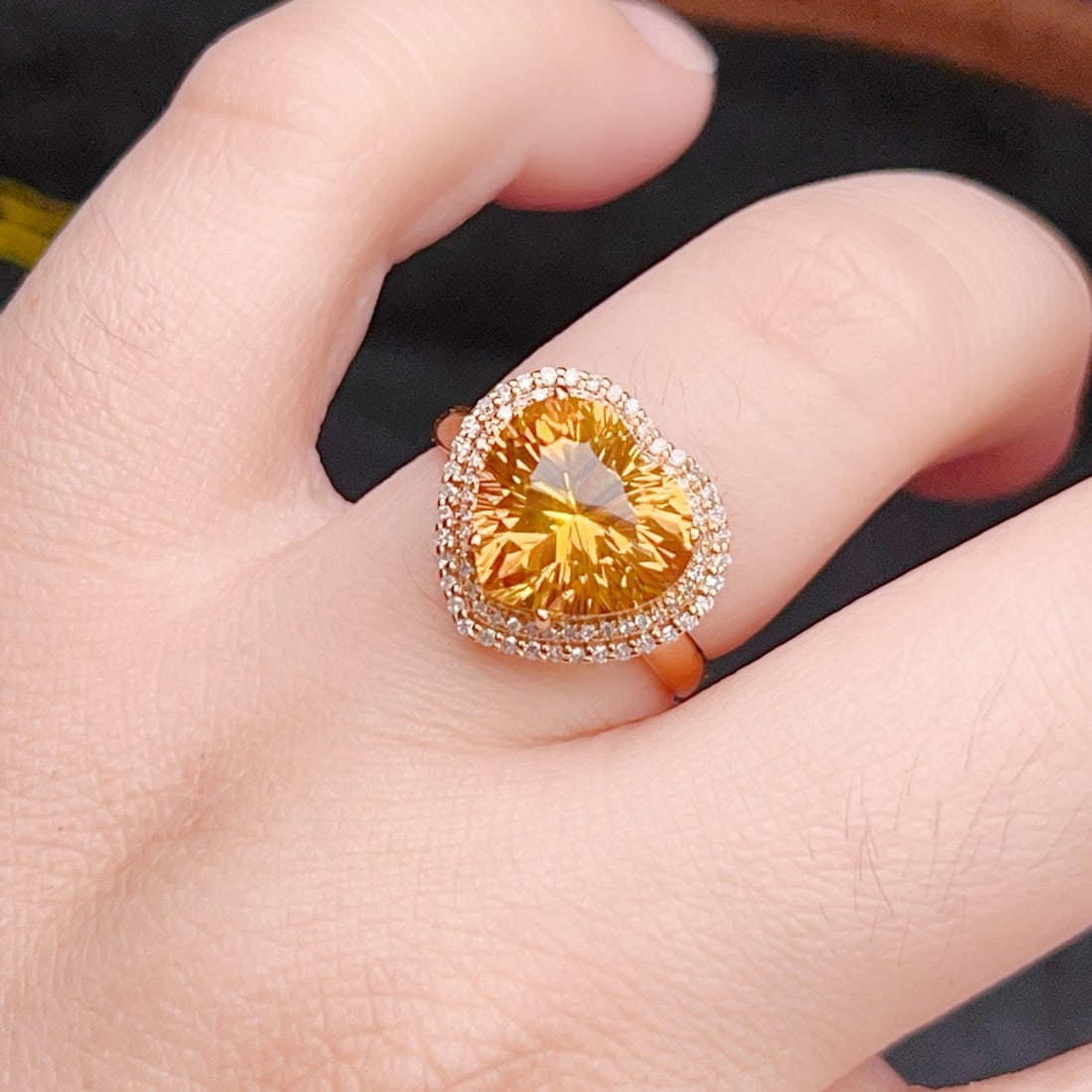 14k Gold 4.54 Ctw Natural Citrine & Diamond Ring - 6
