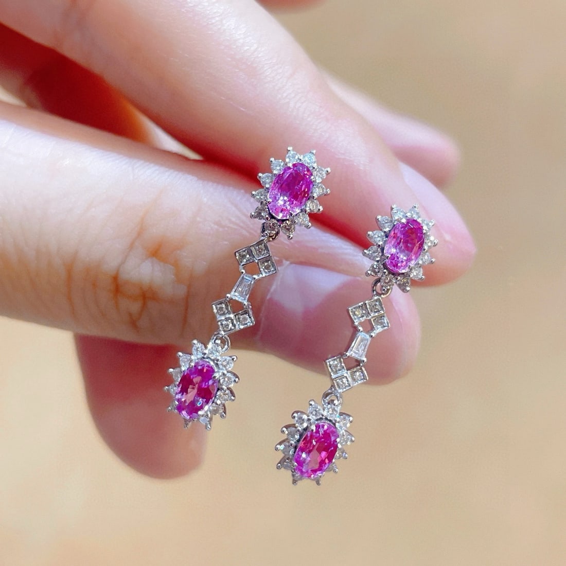 14k Gold 1.84 Ctw Natural Sapphire & Diamond Earrings - 3